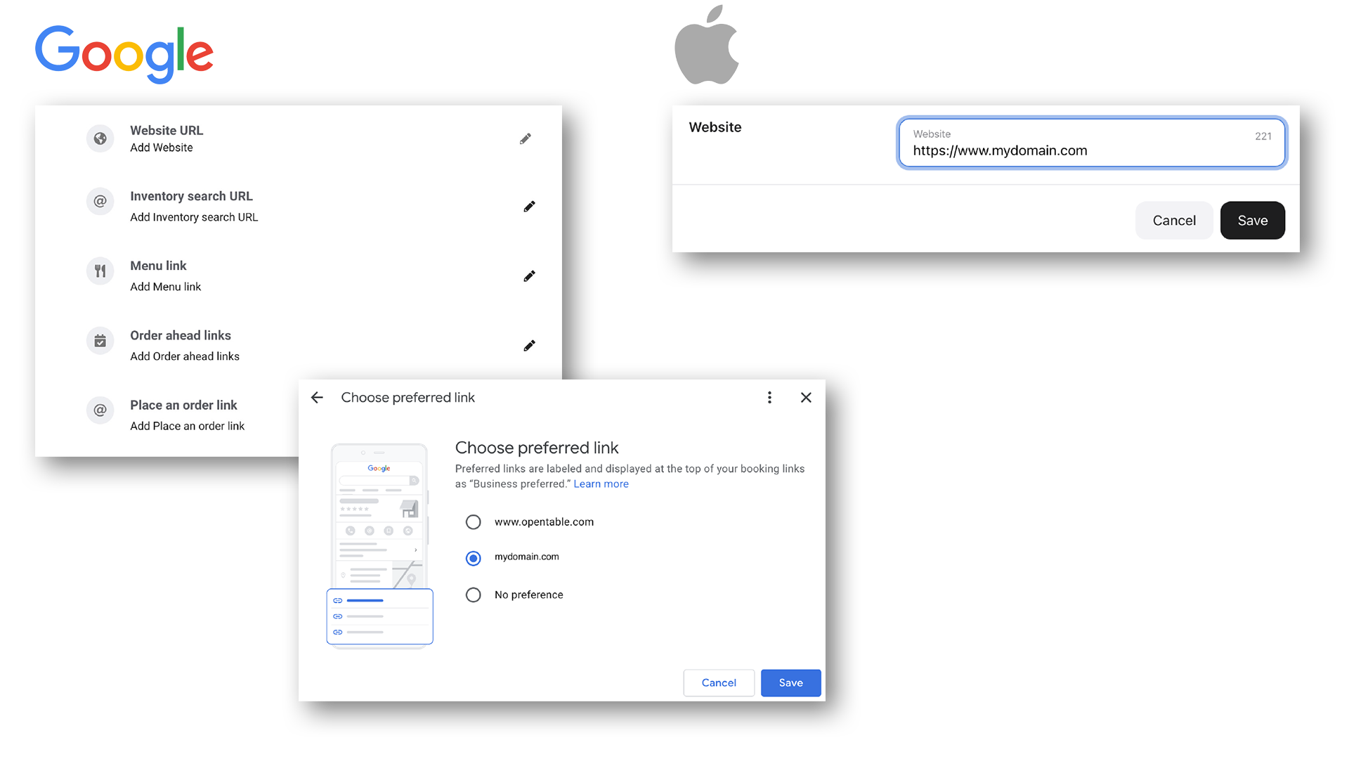 Google vs Apple listings: URLs